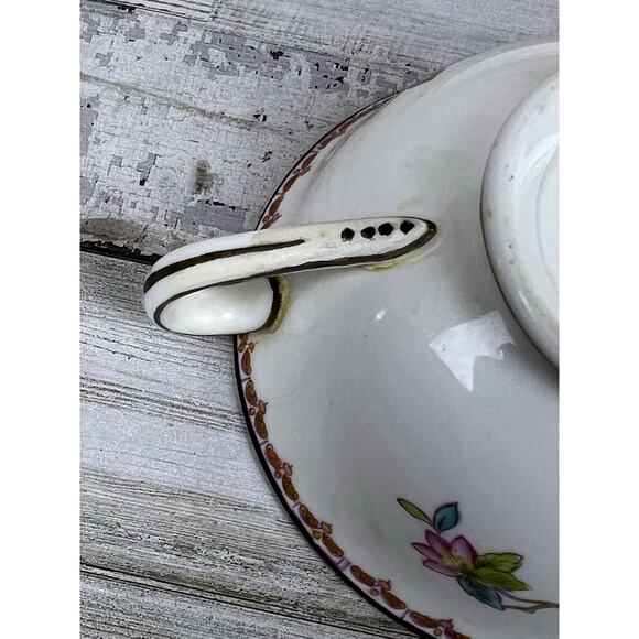 Vintage Coalport Pembroke Hand Painted 2 Handled Soup Bowls Saucers Birds Floral - Picture 11 of 11